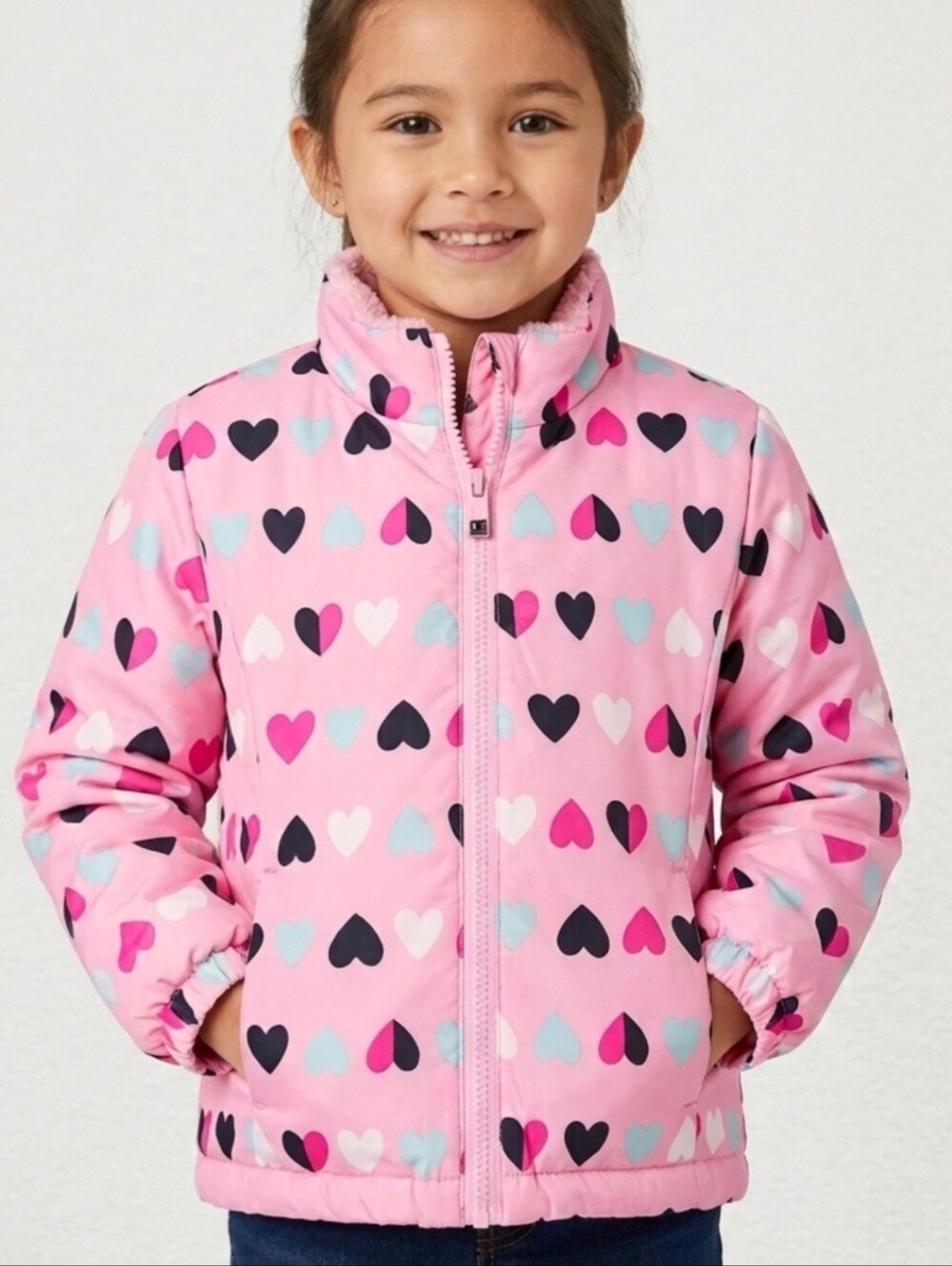 Healthtex Toddler Girls Pink Heart Puffer Jacket 2T Coquette Aesthetic EUC